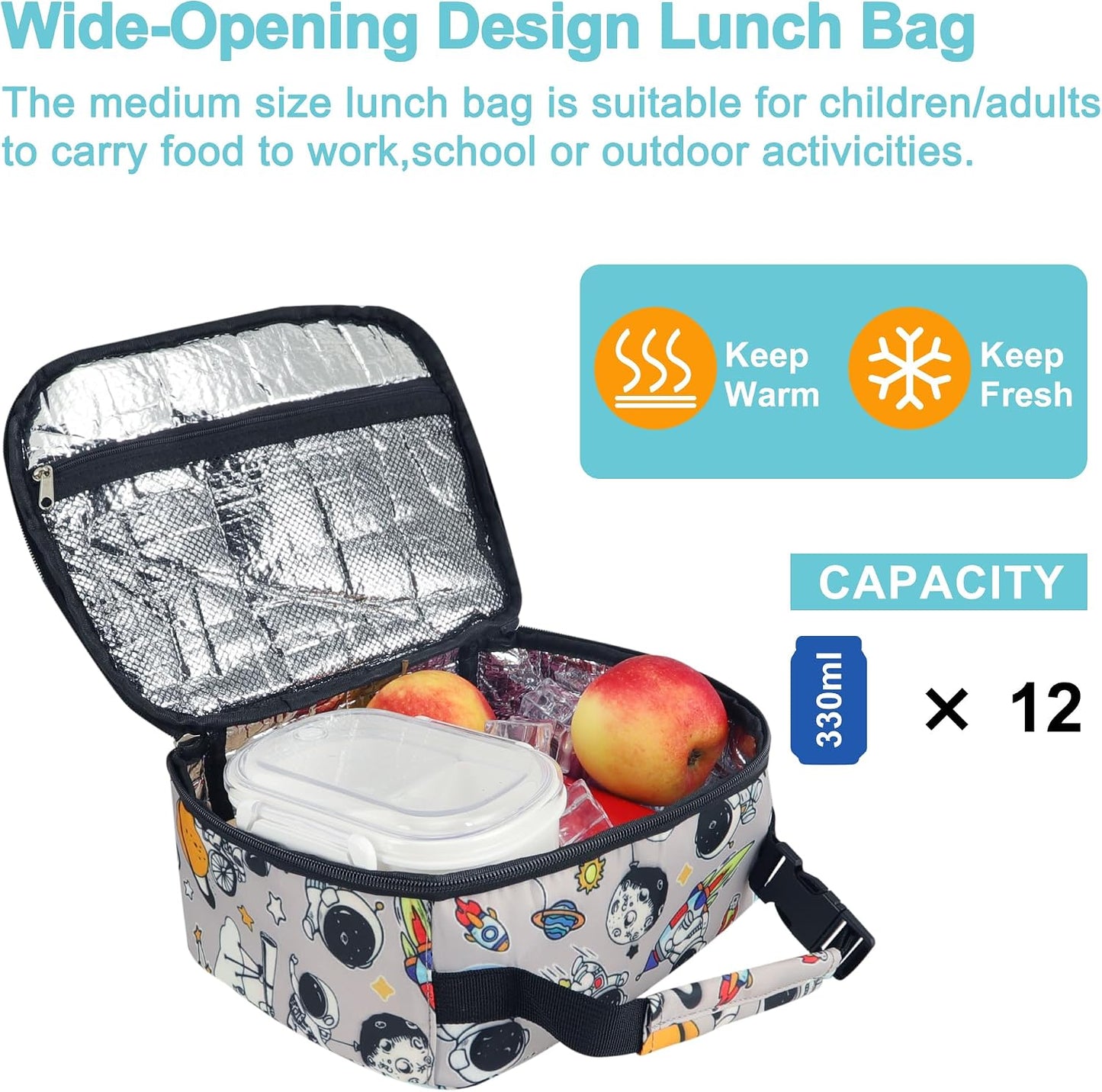 esouler Lunch Box Kids Insulated Lunch Bag for Boys & Girls Durable Children Lunchbox for School with Water Bottle Holder-Black