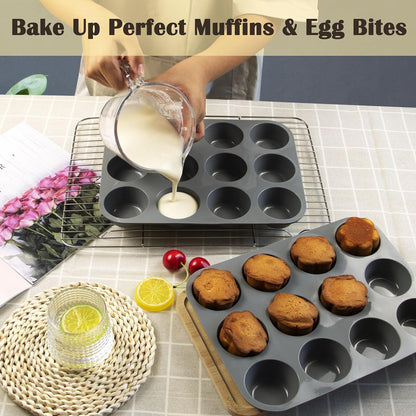 24 Cups Silicone Mini Muffin Pan Set, Nonstick Mini Cupcake Pans, BPA Free Small Muffin Tin for Baking, Set of 2 (Green+Purple)