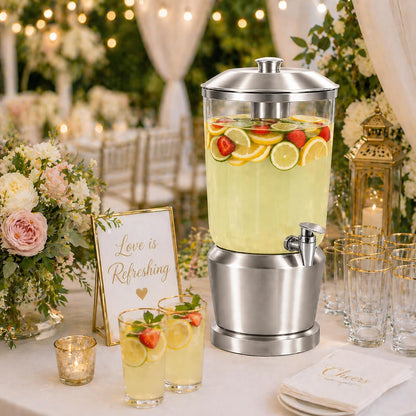 Drink Dispenser with Ice Chambers, Lemonade Tea Water Dispenser with Spigot, Stainless Steel Beverage Jar Jug, Perfect for Home Parties, Weddings, Gifts & Events (Gold, 3, Gallons)