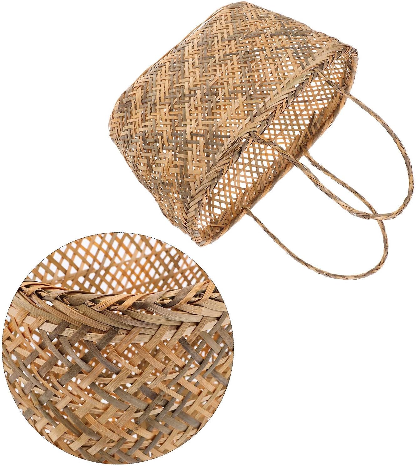 Generic Handmade Storage Basket with Delicate Handle, Wear-resistant and Multi-functional Design, Beige Organizer Bin for Eggs and Vegetables, for Home Decor and Shelf Storage