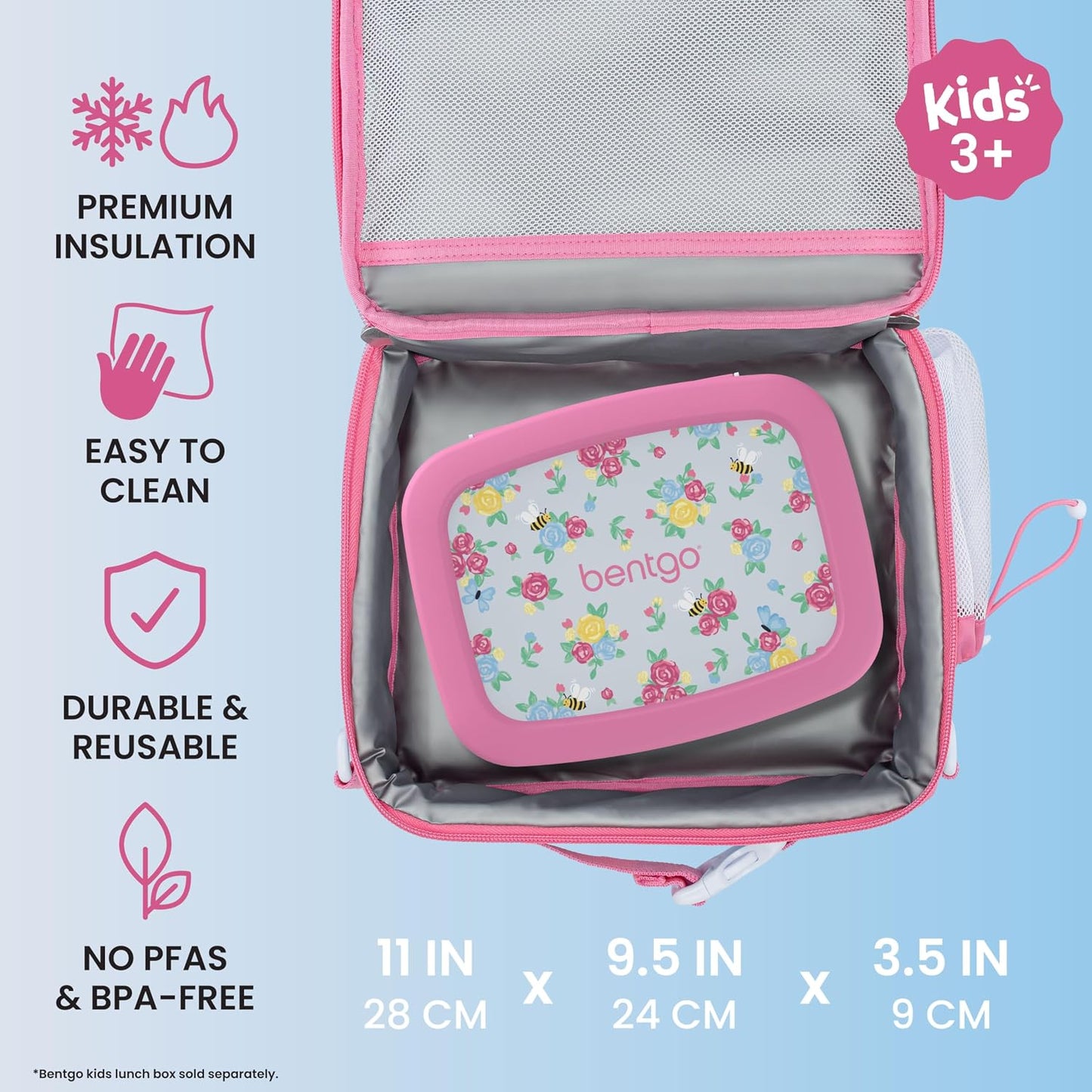 Bentgo Kids Lunch Bag - Durable, Double-Insulated Lunch Bag for Kids 3+; Holds Lunch Box, Water Bottle, & Snacks; Easy-Clean Water-Resistant Fabric & Multiple Zippered Pockets (Mermaid)