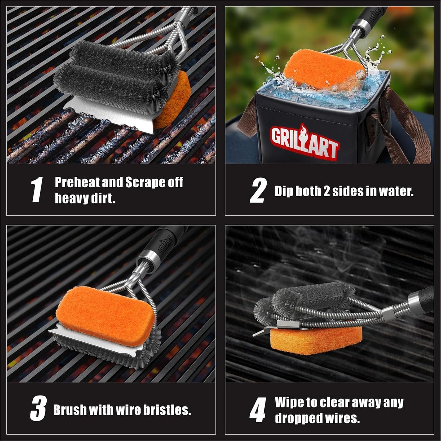 GRILLART Grill Brush [Bristle Free Pad & Wire] Combined BBQ Brush, Safe & Powerful Grill Cleaning Brush - 18" Grill Cleaner Brush Scrubber for Gas/Porcelain/Charbroil Grates – Gifts for Men/Dad