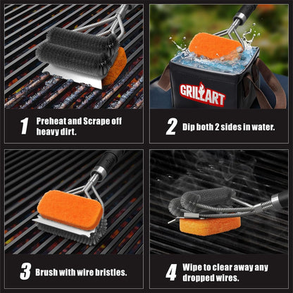 GRILLART Grill Brush [Bristle Free Pad & Wire] Combined BBQ Brush, Safe & Powerful Grill Cleaning Brush - 18" Grill Cleaner Brush Scrubber for Gas/Porcelain/Charbroil Grates – Gifts for Men/Dad