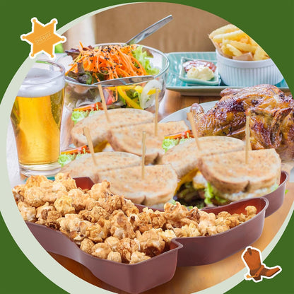 Uiifan 24 Pcs Cowboy Boot Serving Trays, Western Party Decorations Disposable Western Party Supplies Plastic Cowgirl Boot Plates for Snacks(Brown)