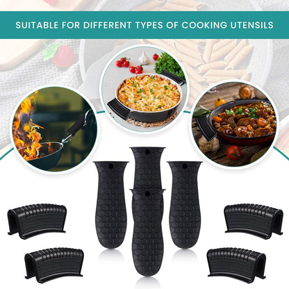 Patelai 8Pcs Silicone Cast Iron Handle Cover,Black