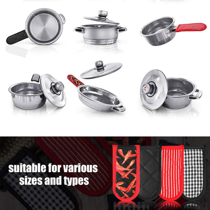 Geiserailie 8 Pcs Cast Iron Skillet Handle Cover Heat Resistant Pan Handle Sleeve Non Slip Pot Holders Machine Washable Handles Mitts for Kitchen Cooking Tools, 4 Styles(Retro Style)