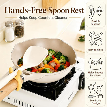 3-Pack Silicone Pot Clip Spoon Holder, Clip-On Spoon Rest and Lid Support, Non-Slip Pot Handle Utensil Rest, Helps Reduce Drips and Boil-Overs, for Pots, Pans and Bowls