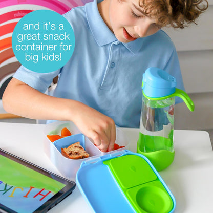 b.box Mini Lunch Box 2-Pack, Leak Proof Bento Box for Kids, 3 Compartment Snack Containers Ages 3+, Lunchbox for Daycare + School, Dishwasher Safe, BPA-Free, PFAS-Free, 4.25 Cup - Blue + Green