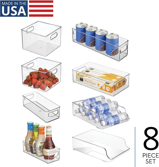 iDesign Fridge Storage Bin Set - Includes Bins with Handles and Water Bottle Holder, Set of 8, Clear