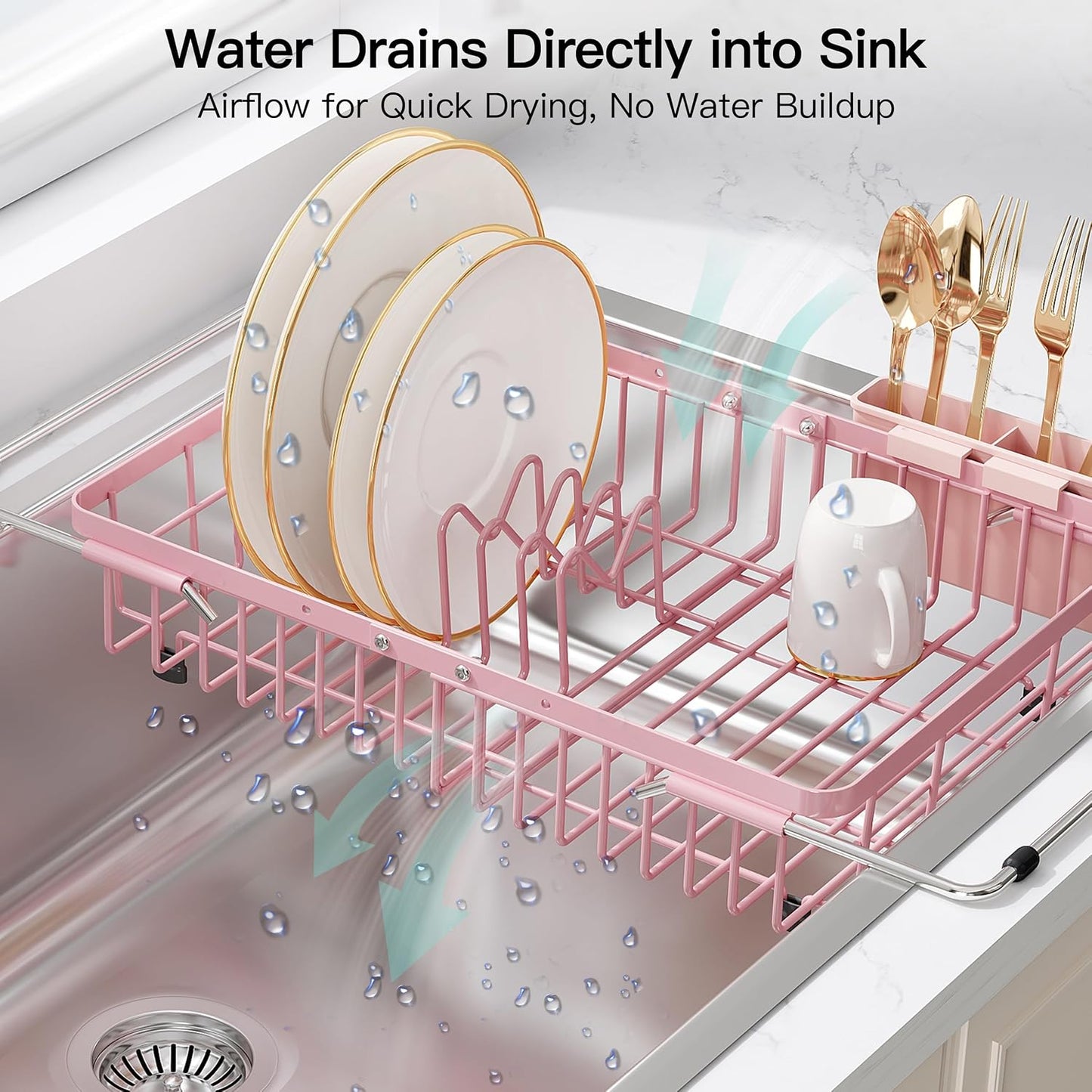 JASIWAY Dish Drying Rack in Sink, Expandable Stainless Steel Dish Drainers for Kitchen Counter, Dish Dryer Rack for Inside Sink, Over The Sink Dish Racks with Utensil Holder, Silver