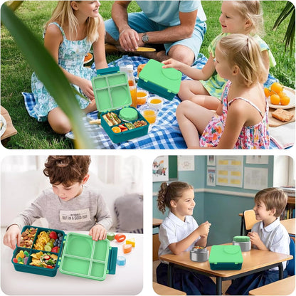 Bento Lunch Box Set for Kids with 8oz Soup Thermo, Leak-Proof Lunch Containers with 4 Compartment, Thermo Hot Insulated Food Jar and Foldable Fork Spoon, for Kids to School (pale pink)