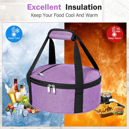 Round Insulated Casserole Carrier – 12" Portable Pie Carrier Bag for Hot or Cold Food, Leakproof Thermal Lunch Tote with Handle for Parties Picnic & Travel - Grey