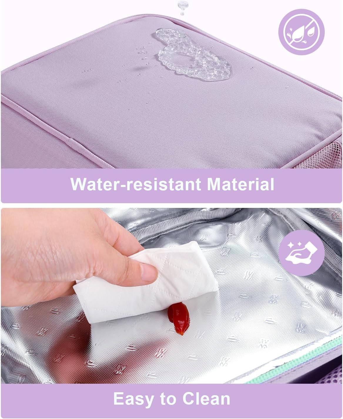 Amersun Kids Insulated Lunch Box- Water-Resistant, Reusable Cute Lunch Tote Bag with Water Bottle Holder & Multi-Pocket-Ideal for Ages 3+ Girls, Boy, School,Travel(Purple)