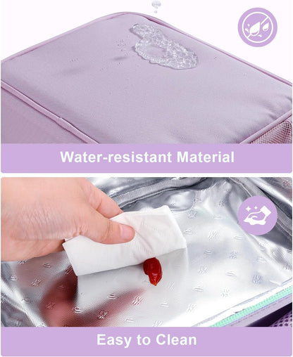 Amersun Kids Insulated Lunch Box- Water-Resistant, Reusable Cute Lunch Tote Bag with Water Bottle Holder & Multi-Pocket-Ideal for Ages 3+ Girls, Boy, School,Travel(Purple)