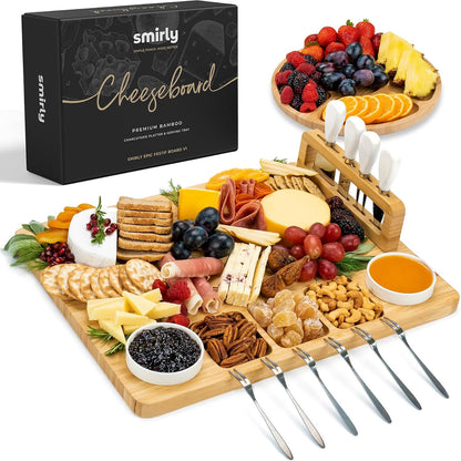 SMIRLY Charcuterie Boards Set, Large Cheese Board with Accessories, Bamboo