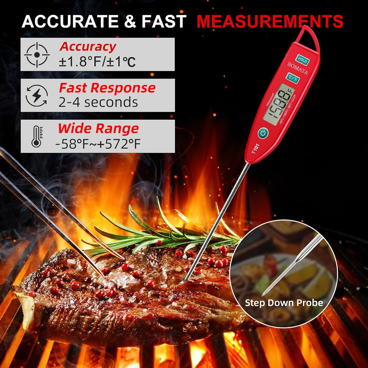 BOMATA Waterproof IPX7 Meat Thermometer, Food Thermometer