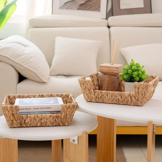 2-Pack Wicker Basket for Pantry Organizers and Storage, Stackable Water Hyacinth Storage Baskets for Pantry Shelves