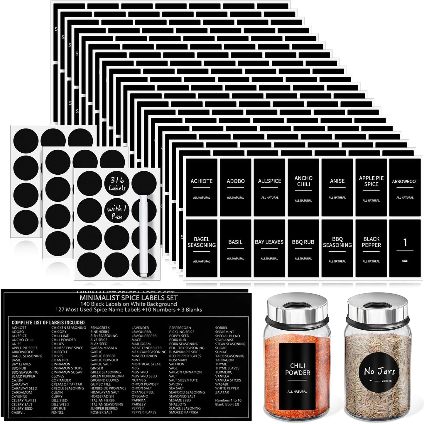 Segarty Food Label Stickers, 300 Pcs Blank Expiration Date Stickers to Write On, with 1 Black Pen, Waterproof Removable Freezer Labels for Glass Spice Jars, Canister, Food Container