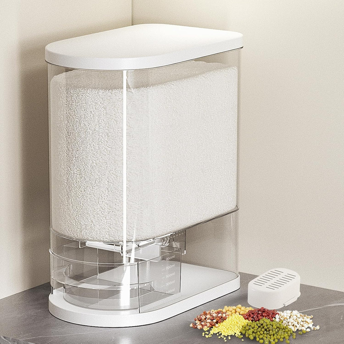 SYNCVIBE Large Rice Dispenser 22-25Lbs, Cereal Dispenser Rice Container Food Storage Container with Measuring Cup, Cereal Containers Storage Kitchen Storage Household Moisture Proof Holder, Black