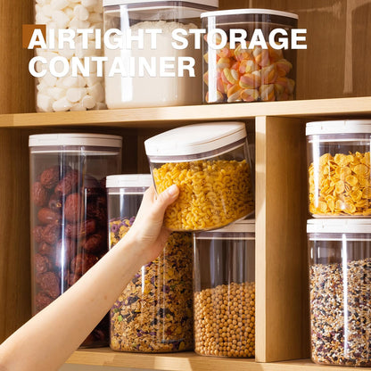 LivLab Mker Cereal Containers with Pop Lid - 1.0L/1.0 Qt Food Storage Dispenser Grain Bin for Candy, Grain, Rice and Snacks, Household for Kitchen Pantry Organization, White
