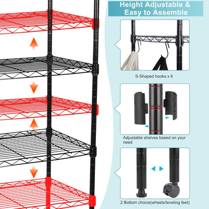 Whitmor 2-Wire Shelving Unit, Metal Storage Shelves, Stacking Shelf with Basket, Easy Assembly Home Organizer for Pantry, Kitchen, Garage, Plant
