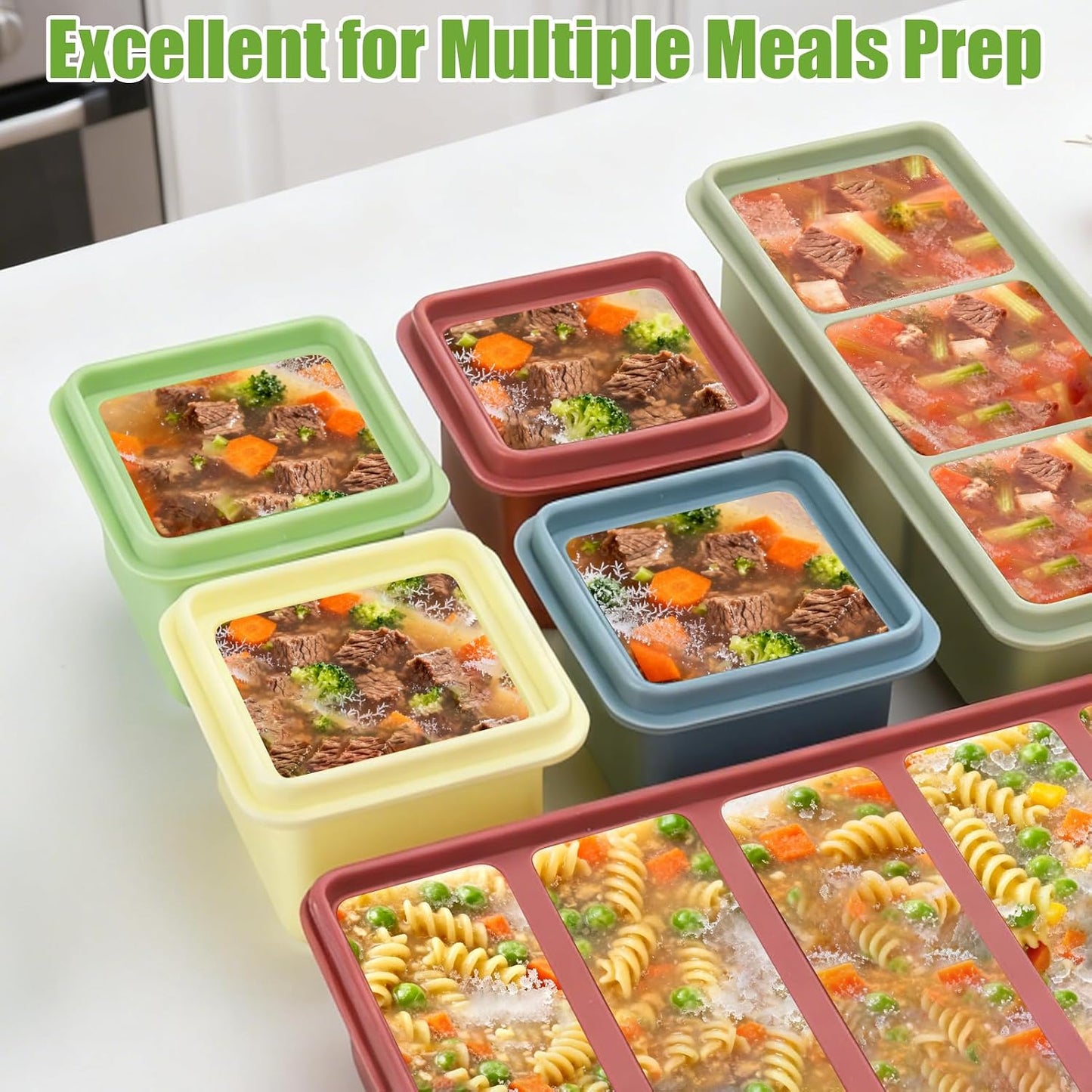 Juome Silicone Freezer Trays with Lid for Soup Cubes, 6 Pack Silicone Soup Freezer Molds for Meal Prep, 1& 3& 6-Cup Portion Soups Freezer Containers for Souper Ice Cube Food Storage, Dishwasher Safe
