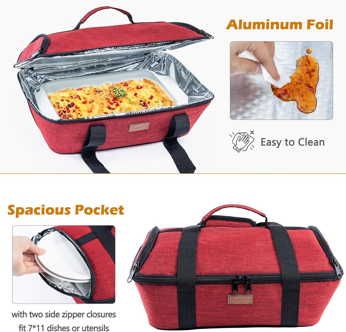 BAGSPRITE Insulated Casserole Carrier for Hot or Cold Food with Heat-resistant Mat, Casserole Dish Carrier Insulated Food Carrier, Hot Food Carrier, Foil Pan Carrier Fits 9" x 13" Baking Dish