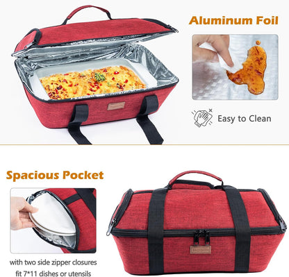 BAGSPRITE Insulated Casserole Carrier for Hot or Cold Food with Heat-resistant Mat, Casserole Dish Carrier Insulated Food Carrier, Hot Food Carrier, Foil Pan Carrier Fits 9" x 13" Baking Dish