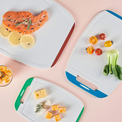 Neoflam Microban Protection Cutting Board 3 Piece Set, Stain & Odor/BPA Free, Reversable Board, Upgraded Larger Juice Groove, Non-Slip EZ Grip Handle, Dishwasher Safe, Pastel