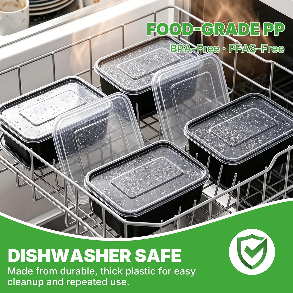 50 Pack (100-Piece) Meal Prep Containers with Lids, Reusable 2-Compartment Food Storage, Sturdy Leakproof, Food Safe, Microwave Freezer Dishwasher Safe, To-Go Takeout Plastic Containers – 60828