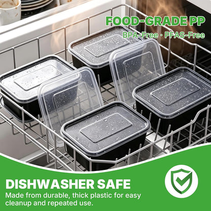 50 Pack (100-Piece) Meal Prep Containers with Lids, Reusable 2-Compartment Food Storage, Sturdy Leakproof, Food Safe, Microwave Freezer Dishwasher Safe, To-Go Takeout Plastic Containers – 60828