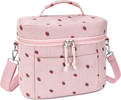 HowFly Lunch Bag Women Lunch Box for Women Cute Corduroy Insulated Lunch Bag Adult Large Cooler Lunch Tote Bags for Work Picnic Beach, Blue