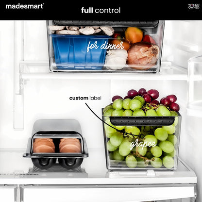 madesmart Fridge Portable Tote, Condiment Caddy with 2 Compartments, Pop-Up Handle & Non-Slip Base, Refrigerator Organizer for Sauces, Jars & Small Items, Clear