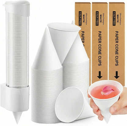 Roshtia 600 Pcs 4 oz Snow Cone Cups Paper Thicken Disposable with 1 Cups Dispenser Pull Type Wall Mount Cup Holder Paper for Restaurants, Home, and Office, and Shaved Ice, Cold (Black)
