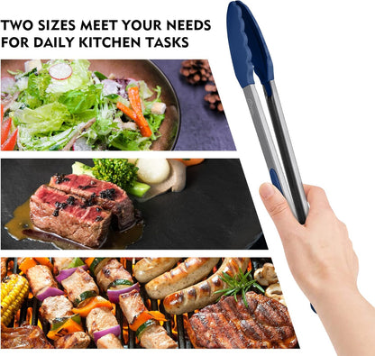 HOTEC Premium Stainless Steel Locking Kitchen Tongs with Silicon Tips, Set of 2-9" and 12"
