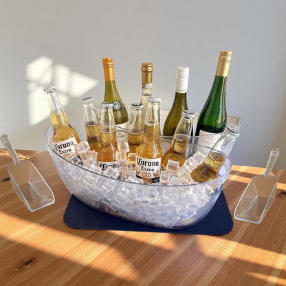 5.5L 16.7x6.4x7.3in Ice Bucket 1PCS with Drying Mat & Scoop for Parties, Mimosa Bar Supplies Beverage Tub for Champagne Beer Sparkling Wine, Acrylic Drink Cooler/Holder Food Grade Boat Shape