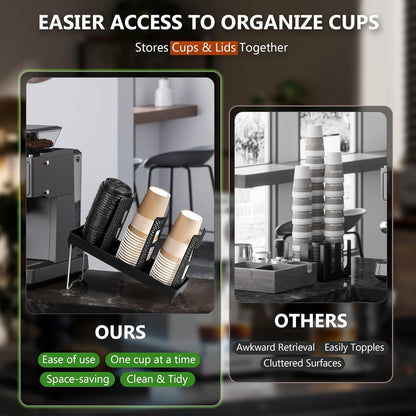 6-Slot Paper Cup and Lid Holder, Disposable Coffee Cup Dispenser, Upright Paper Cup Dispenser for Coffee Stations, Kitchens, Bars, Restaurants, Lounges (White)