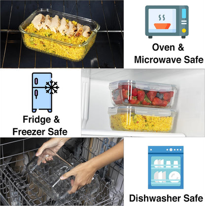 8 Cups Large Glass Container with Lid, Oven, Freezer and Microwave Safe, Clear Container