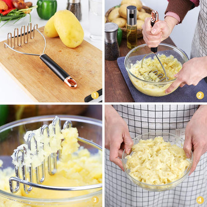 Potato Masher, Large Heavy Duty Stainless Steel Mashed Potato Masher Kitchen Tool, Professional Metal Wire Smasher for Bean, Avocado, Vegetable-10.24 inch （Silver）