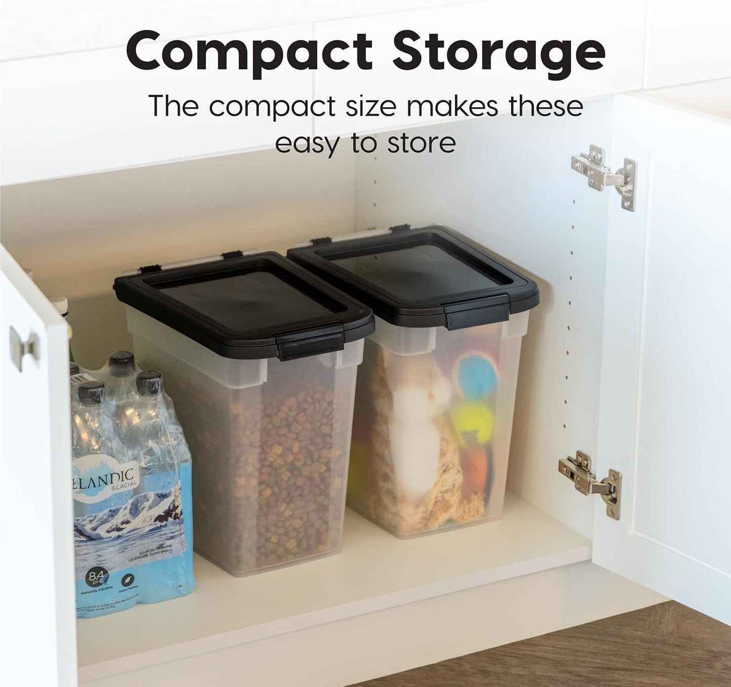IRIS USA Dog Food Storage Container, 2 Pack, Up to 30 lbs Each, Airtight Seal for Freshness, Wheels for Rolling, Easy One Hand Opening, Made in USA, BPA Free, Clear/Black