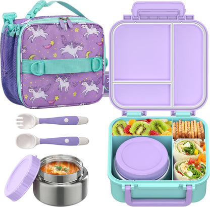 JOOPETALK Bento Lunch Box Set for Kids with 9oz Soup Thermo, Insulated Lunch Bag,Leak-proof BPA-free Lunch Food Container with 3-4 Conpartments for School Travel-Blue