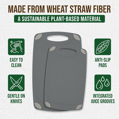 AXIOM CREATIONS 2-Piece Reversible Cutting Board Set Made with Natural Wheat Straw Fiber, Eco-Conscious Food Safe Kitchen Essentials, Gluten Free & BPA Free Chopping Boards for Kitchen