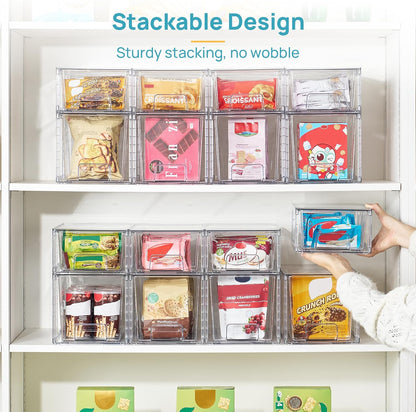 Vtopmart 4 Pack Clear Stackable Storage Drawers,Under Sink and Kitchen Organizers Storage,Easy to Assemble Plastic Drawers for Baby Bottle,Medicine, Bathroom,Cabinet and Pantry Organization