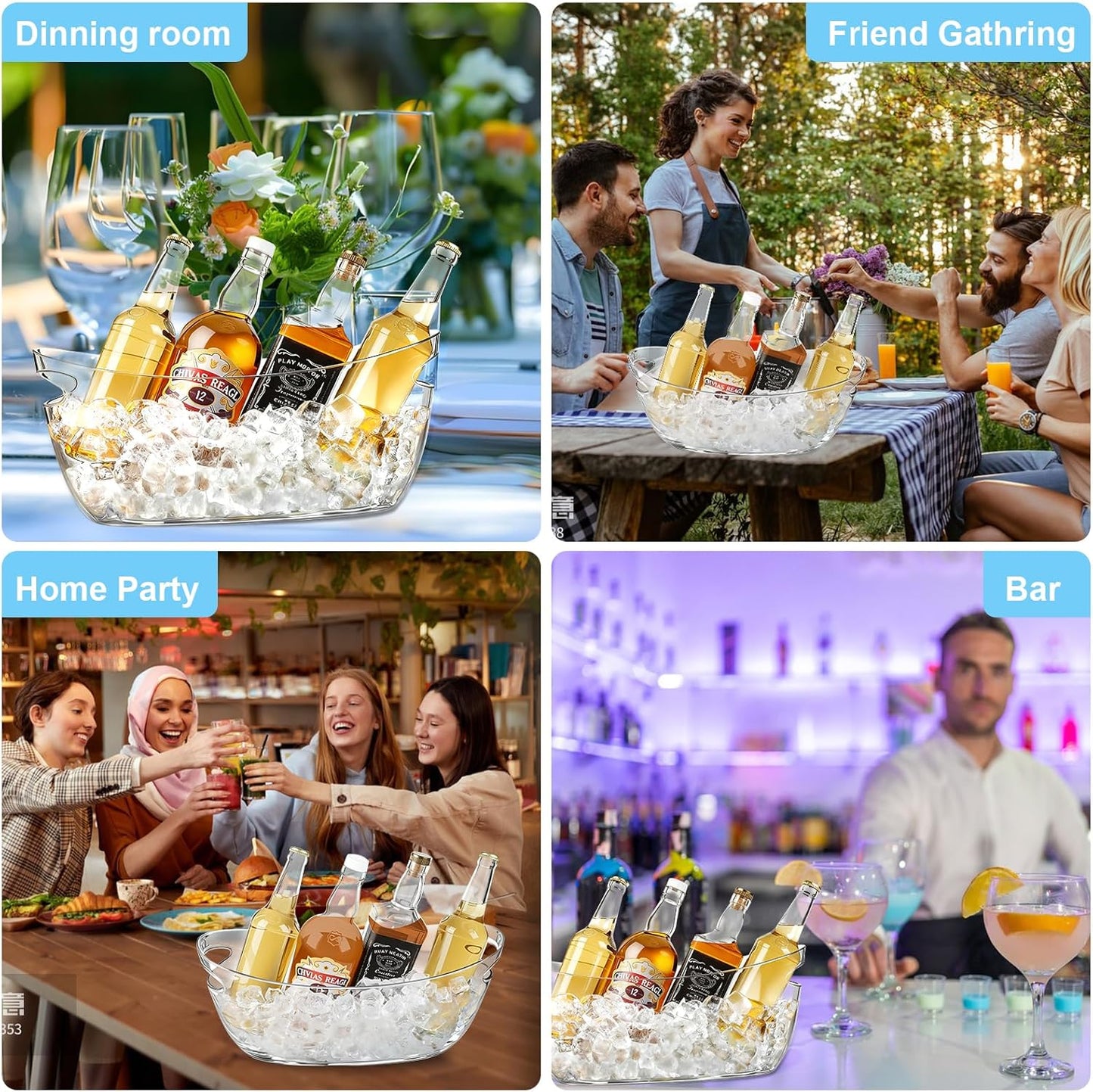 4-Pack Ice Buckets for Parties - Extra Large 5.5L Clear Beverage Tubs with Scoops, Perfect for Champagne, Beer, Sparkling Wine, and Cocktails - Mimosa Bar Supplies