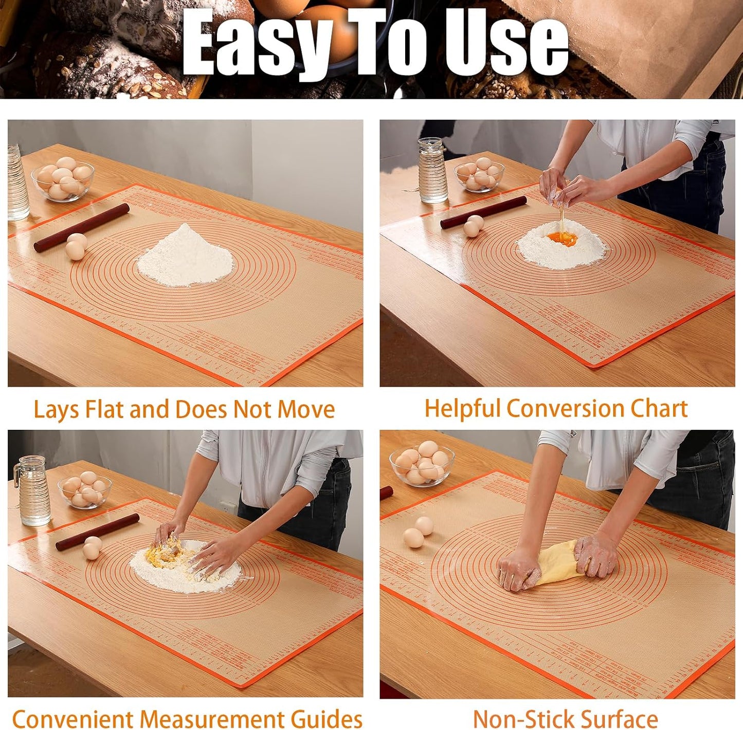 Silicone Pastry Mat 36x24 Inch Nonstick Baking Mat -Perfect for Dough, Pastry, Dough Rolling, Kneading Board, Pie Crust, Fondant, Pasta/Pizza, Kitchen Counter Mat