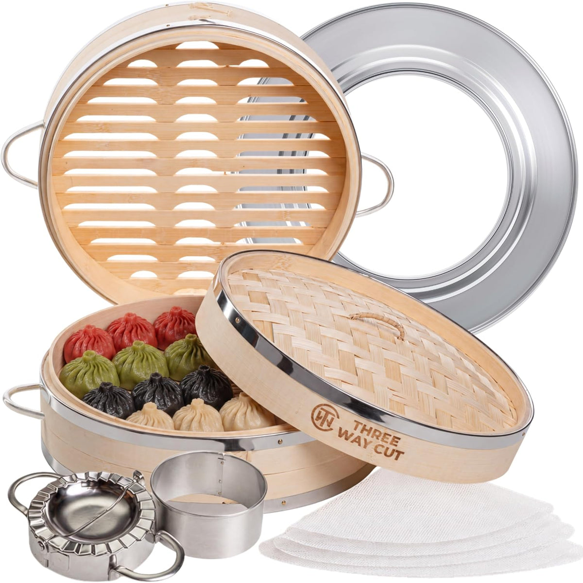 Bamboo Steamer Basket 10 Inch Extra Deep Easy Lift Handles Dumpling Steamer