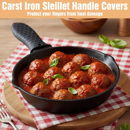 2Pcs Silicone Pot Holders Set Cast Iron Pan Handle Covers, Heat Resistant Pot Handle Sleeve Reusable Non-Slip Handles Protectors for Cast Iron Pots, Woks, Frying Pans, Griddles, Skillets, Oven(Black)
