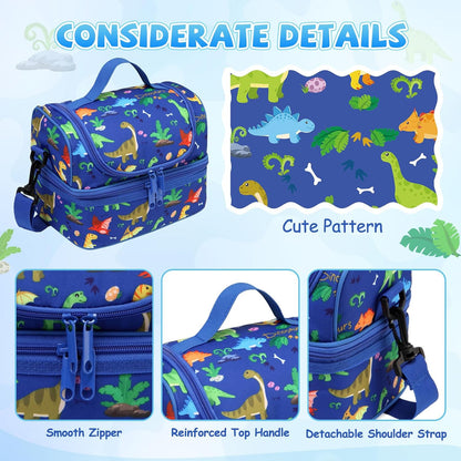 Lunch Bag for Girls,ChaseChic Insulated Lightweight Lunch Boxes for Kids Boys Dual Compartment Lunch Organizer Leak-Proof Cooler Bag with Detachable Adjustable Shoulder Strap,Purple Butterflies