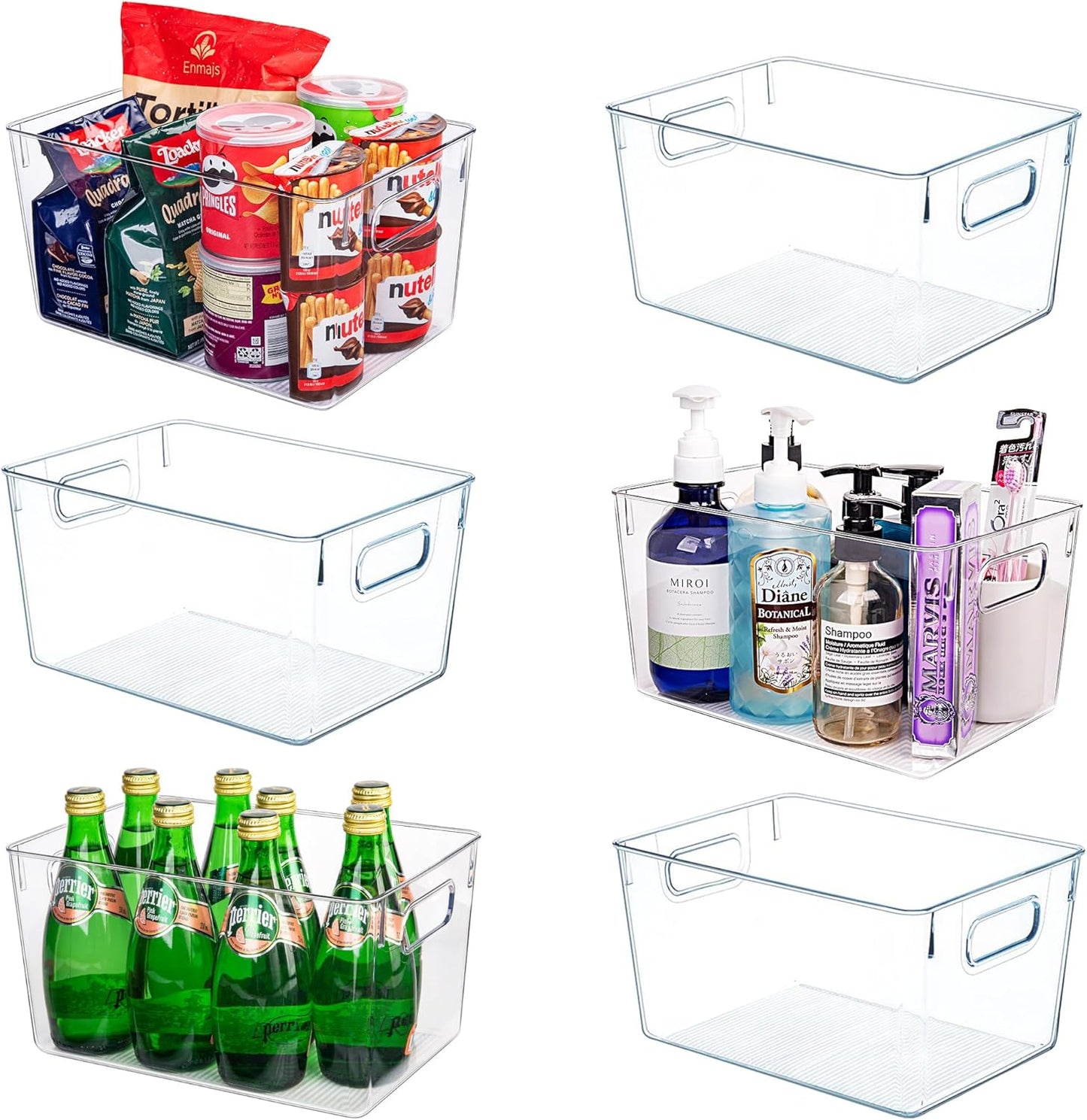 Clear Plastic Storage Bins-6 Pack Large Pantry Organizers and Storage Containers for Kitchen, Bathroom, Under-Sink, Office, Closet, Garage, Freezer and Snack