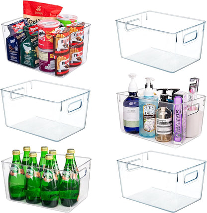 Clear Plastic Storage Bins-6 Pack Large Pantry Organizers and Storage Containers for Kitchen, Bathroom, Under-Sink, Office, Closet, Garage, Freezer and Snack